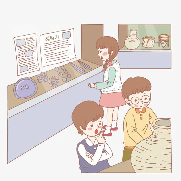 在博物馆观看的学生免抠