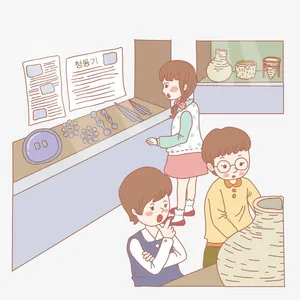 在博物馆观看的学生免抠