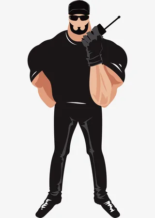 手绘卡通黑衣保镖免抠
