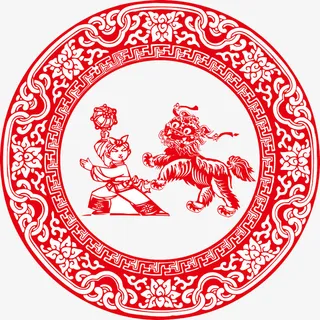 舞狮剪纸免抠手绘/卡通手绘元素