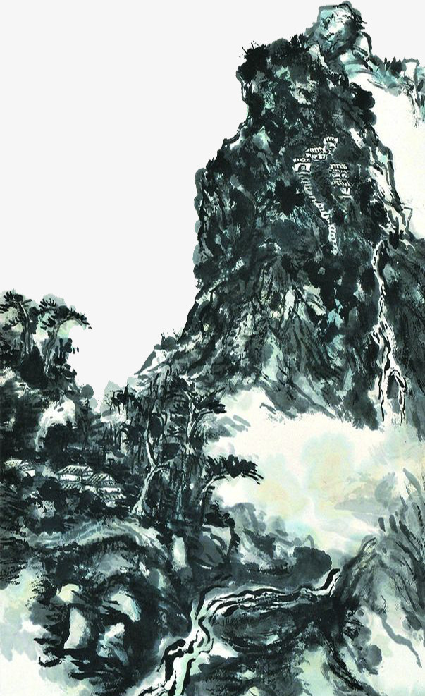 水墨画古寺免抠