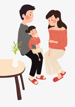 手绘亲子插图一家三口插画免抠