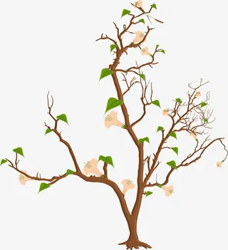 卡通手绘春天树枝免抠