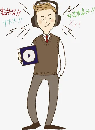 水彩听音乐的男孩免抠图免抠