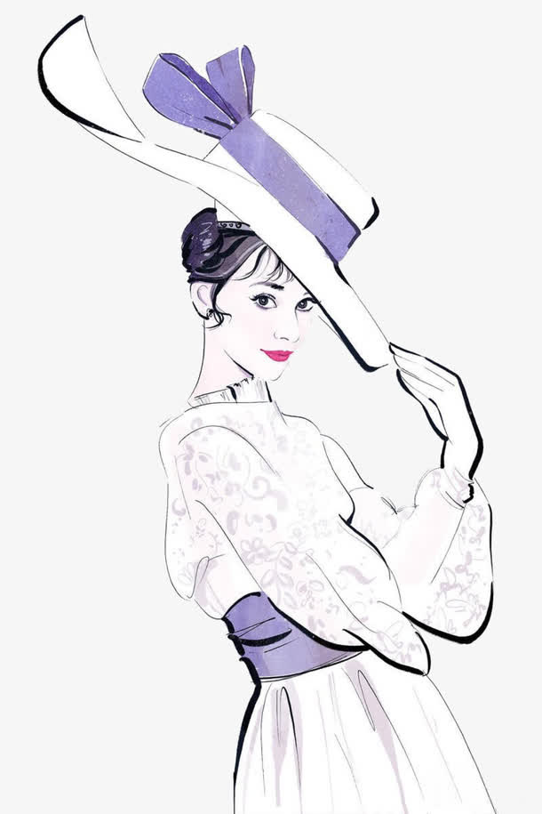 好莱坞美女奥黛丽赫本手绘免抠