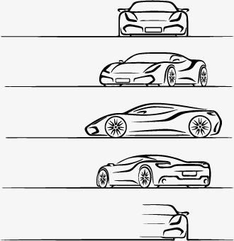 手绘黑线稿汽车线稿汽免抠