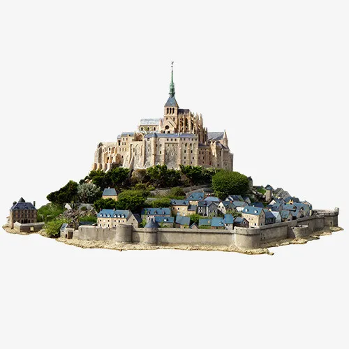 彩色复古装饰城池设计图免抠