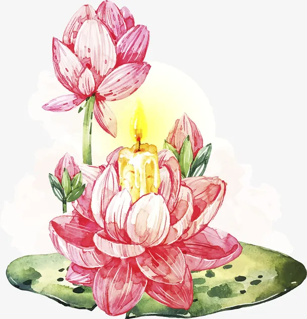 水彩手绘唯美荷花免抠