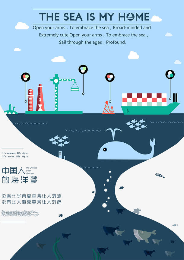 中国人的海洋梦活动宣传海报免抠