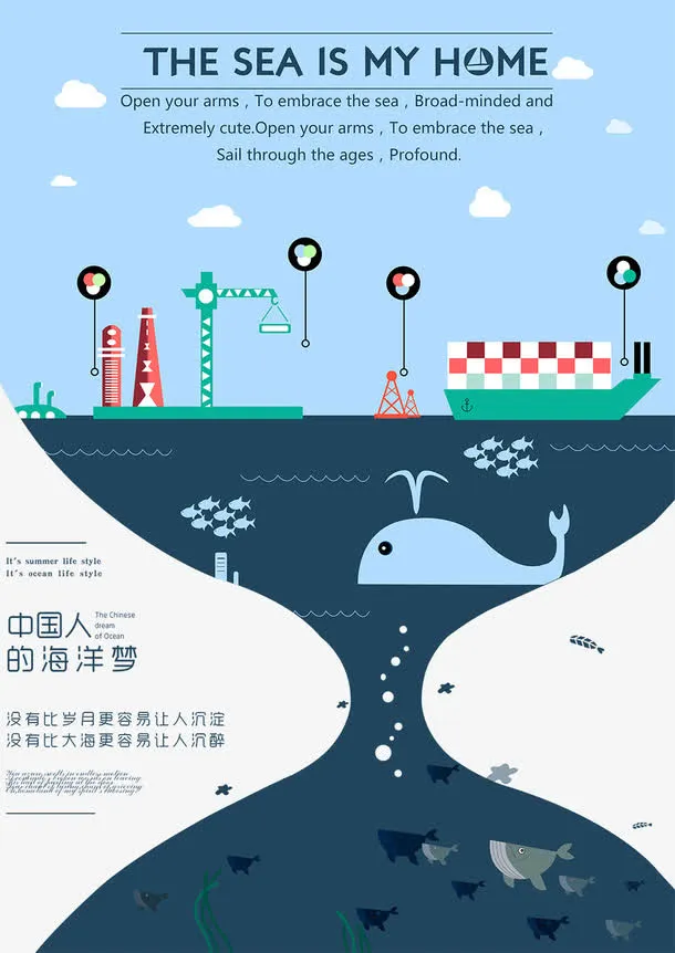 中国人的海洋梦活动宣传海报免抠