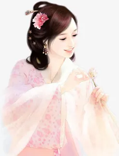 手绘古代拿着花瓣的女孩免抠