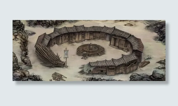 中国风复古圆形村庄免抠