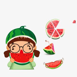 吃西瓜顾客卡通顾客免抠