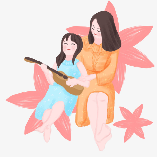 粉色花朵上的母女免抠