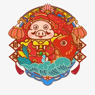 春节喜庆卡通手绘小猪免抠