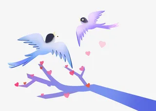 手绘蓝色树枝小鸟素材免抠