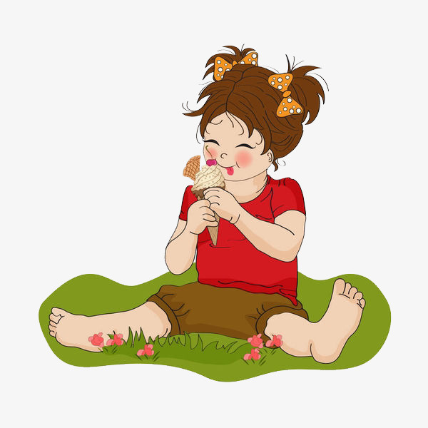 专心吃冰淇淋的少女免抠