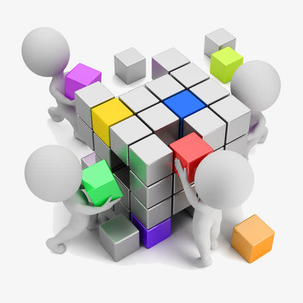 共同完成积木的3D小人免抠