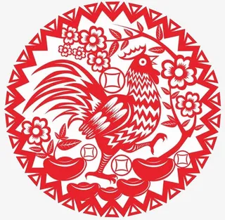 红色圆圈鸡年剪纸免抠