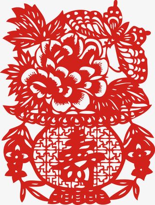 寿字花篮剪纸窗花春节元旦剪纸免抠