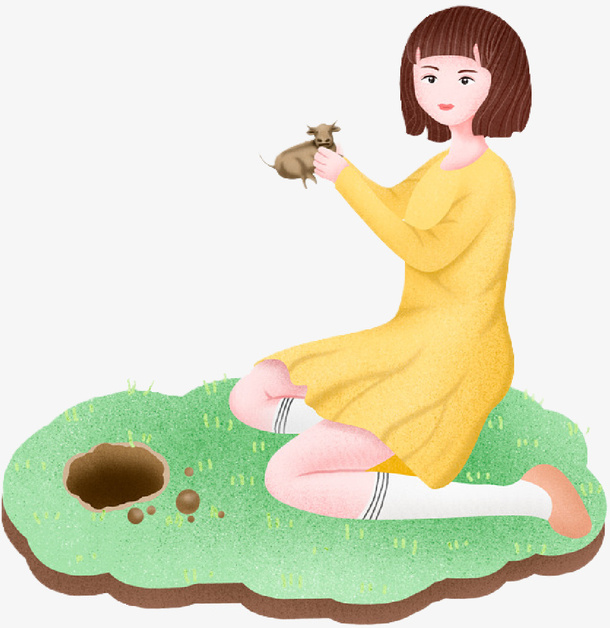 春分女孩捧土免抠