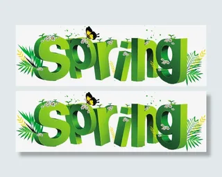 绿色立体卡通春天字体免抠