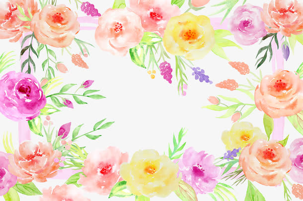 手绘水彩玫瑰花装饰花边免抠
