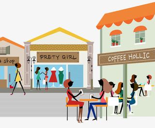 扁平风时尚插图露天咖啡厅场景免抠