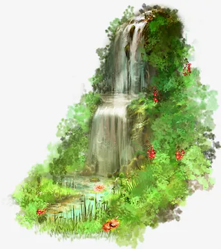 手绘浪漫高山流水免抠