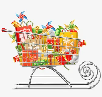 圣诞节雪橇购物车免抠