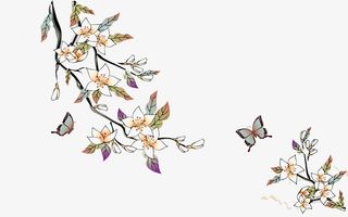 蝴蝶飞花儿开图片素材免抠