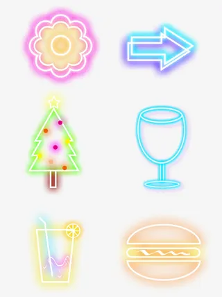 霓虹灯聚会美食的发光元素免抠