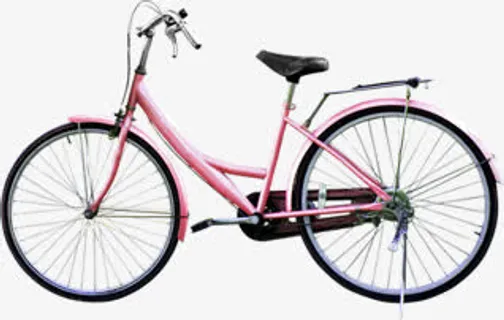 春天踏青粉色单车免抠