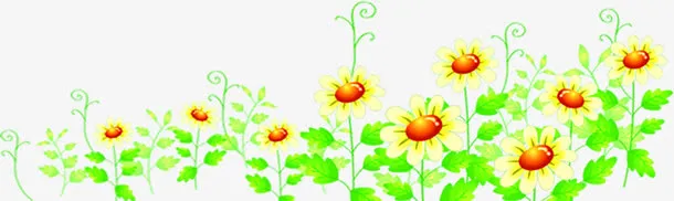 黄色花朵草地卡通设计免抠