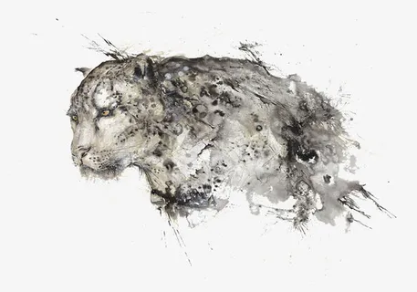雪豹泼墨画免抠