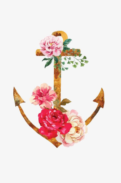 船锚上的鲜花免抠