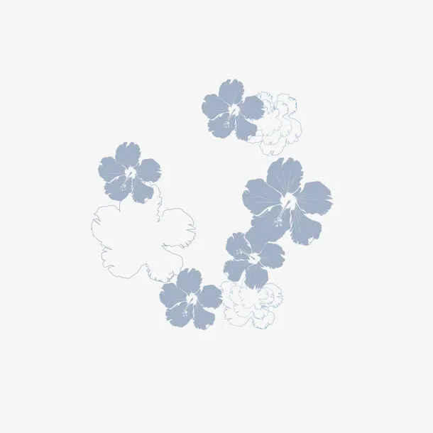 蓝色花朵线性免抠
