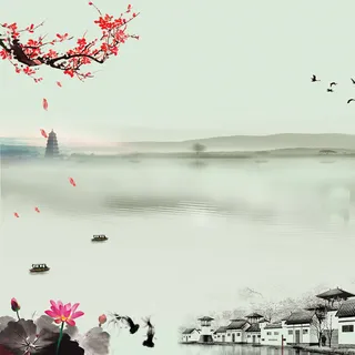 水墨画桃花背景图高清