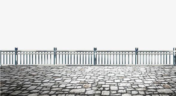 青石板铁栏河堤免抠素材免抠