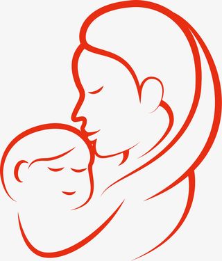 红色线条母亲节母子免抠