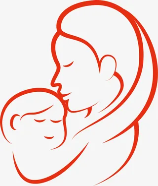 红色线条母亲节母子免抠