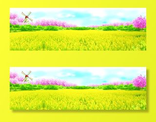 油菜花樱花风车景色漫画风banner高清