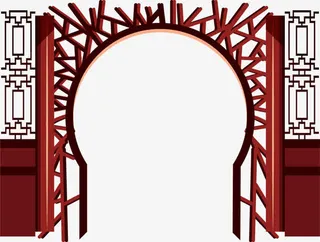 咖啡色中国风复古大门免抠