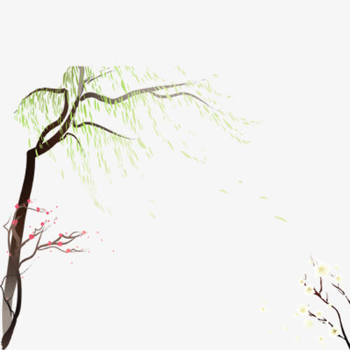 柳树桃树梅花装饰图案免抠
