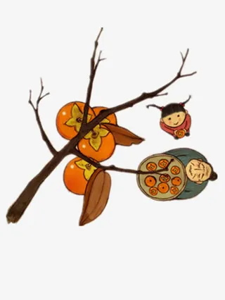 外婆摘柿子免抠