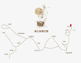 海上丝绸之路线路图免抠