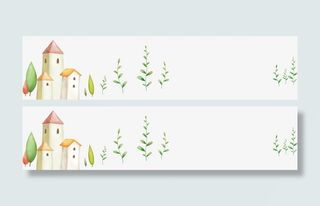 春天清新建筑漫画植物免抠