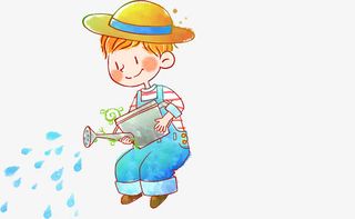 手绘可爱浇水男孩免抠