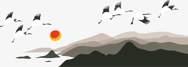 水墨古风山水画9免抠
