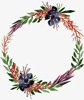 紫色花卉绿叶花环免抠